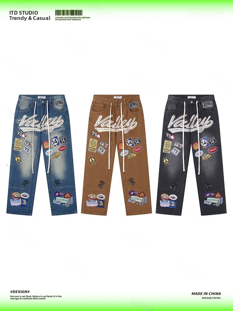 Valley Streetwear Brand - Jeans da Uomo VALLEY Ricamati, Stile